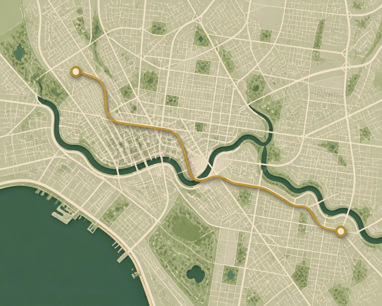 Stylized map of Melbourne showing a highlighted carpool route